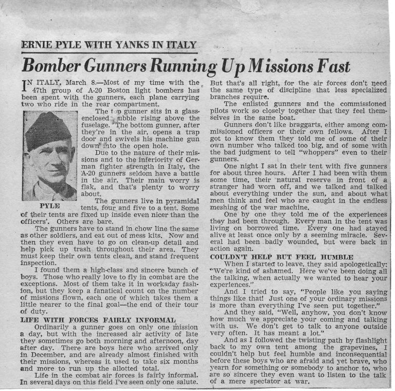 1944 March 8 Ernie Pyle Article #15 Bomber Gunners - WW II Love Story ...